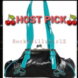 Sourpuss Retro Derby Girl Black Kiss Snap Purse Blue Winged Flying Roller Skate